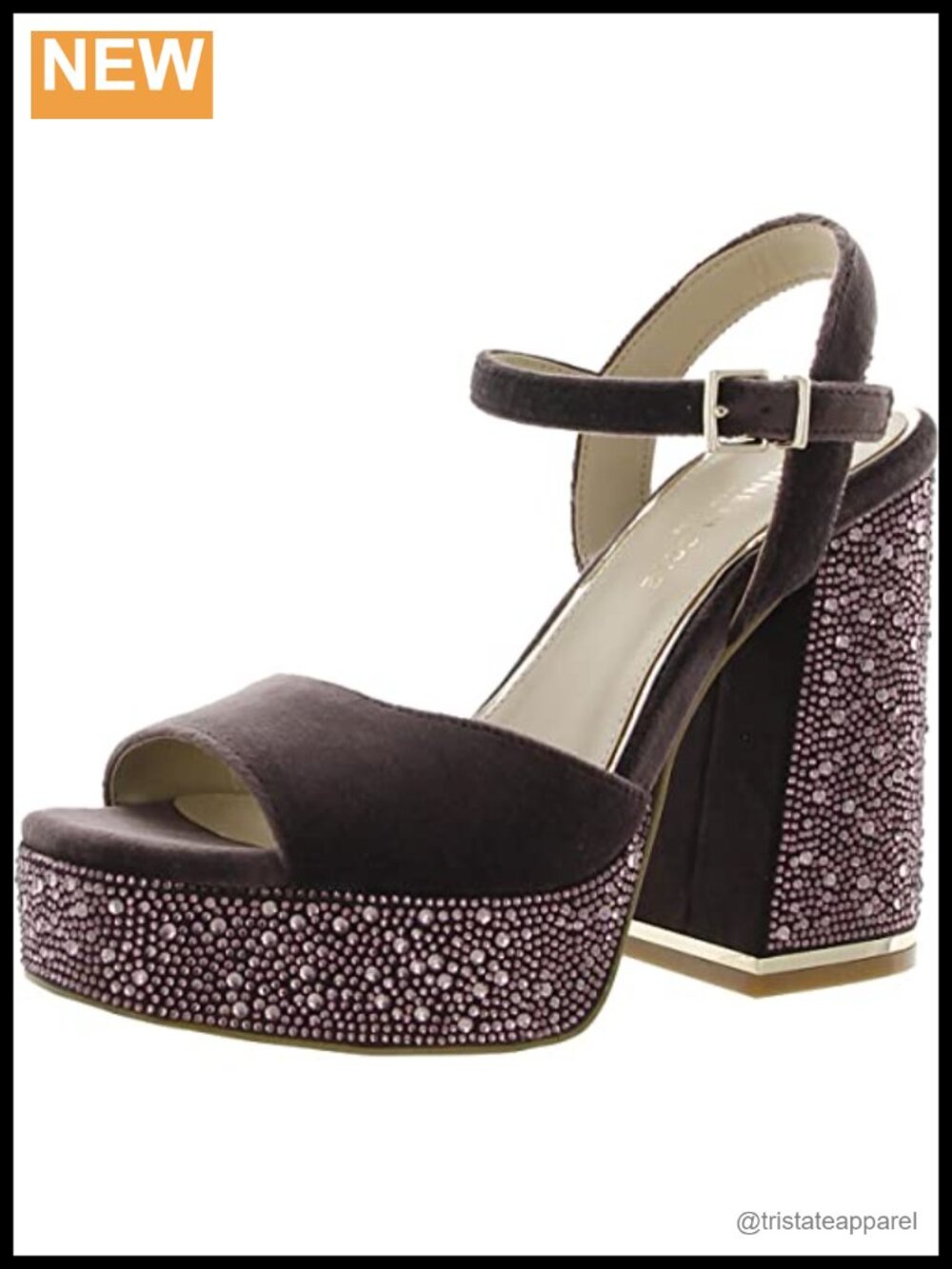 Kenneth Cole Dolly Crystal Platform Sandal Block Heel Ankle Strap